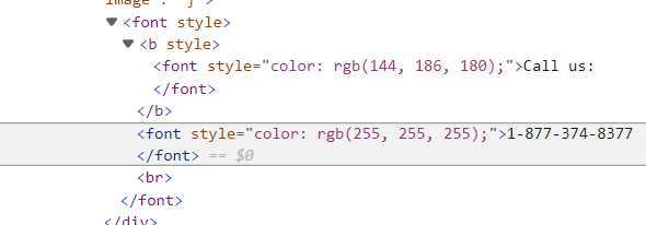 code example showing font tag in use